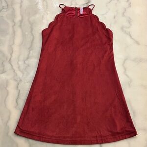 Alya Scarlet Scalloped Halter Mini Dress with Suede Like Fabric